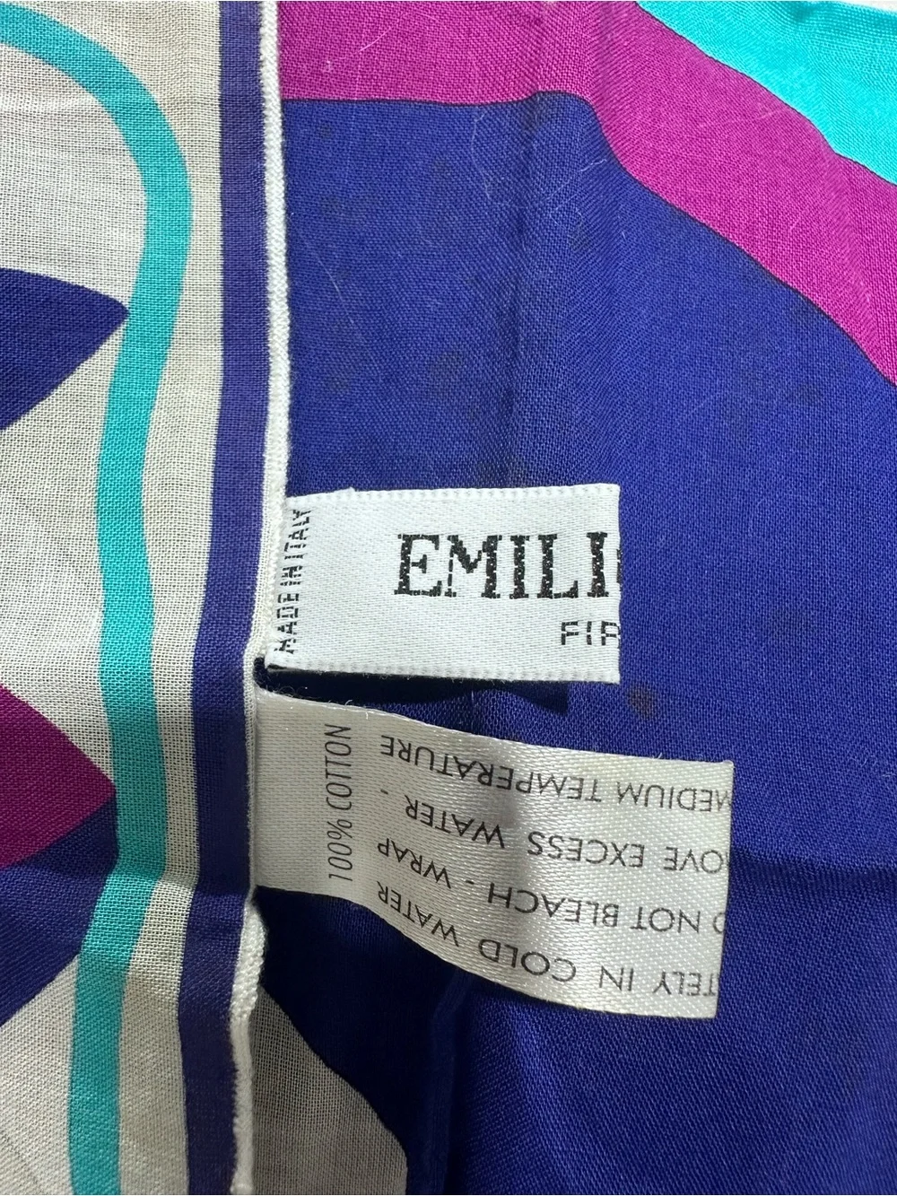 Emilio Pucci VINTAGE Silk Scarf in Blue, Turquoise & Purple Geometric Print